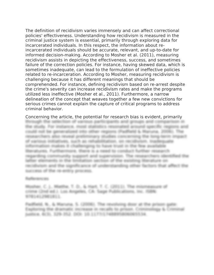 Measuring Recidivism - An Essential Component