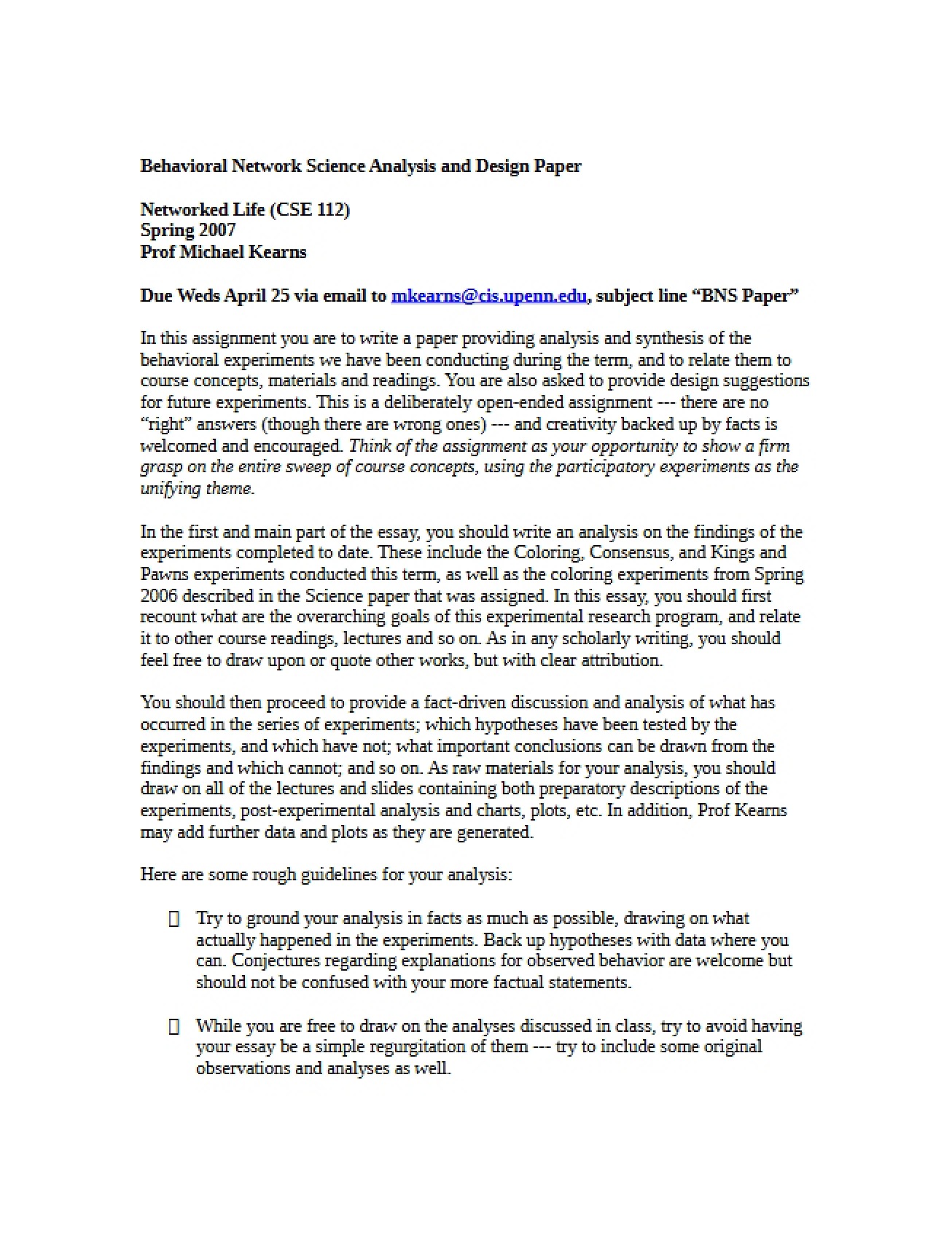 Analysis and Design Paper for Behavioral Network Science