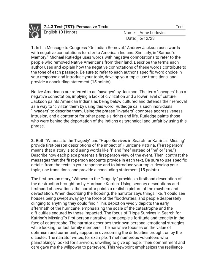 7.4.3 Test on Persuasive Texts