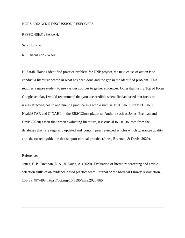 DNP Project Literature Search - Sources and Discussion