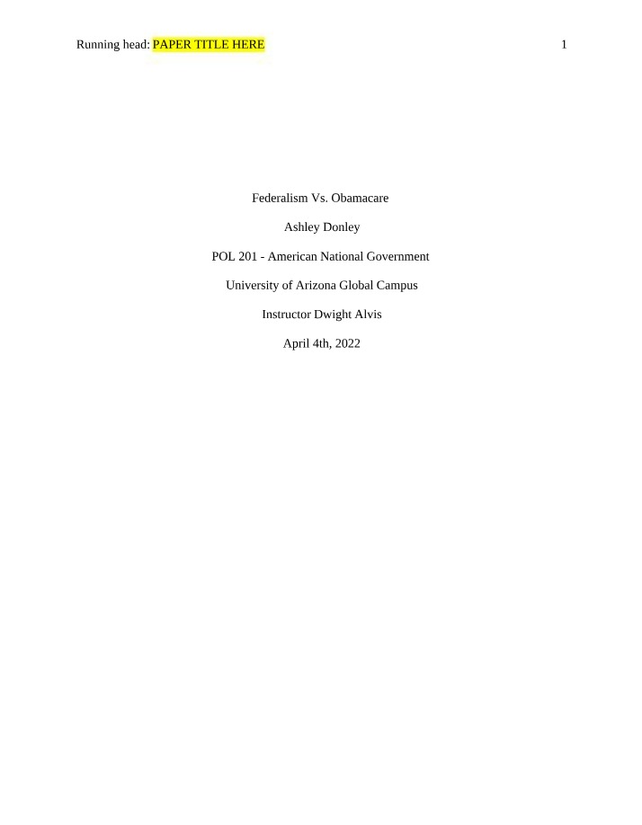 Paper on Federalism vs. Obamacare