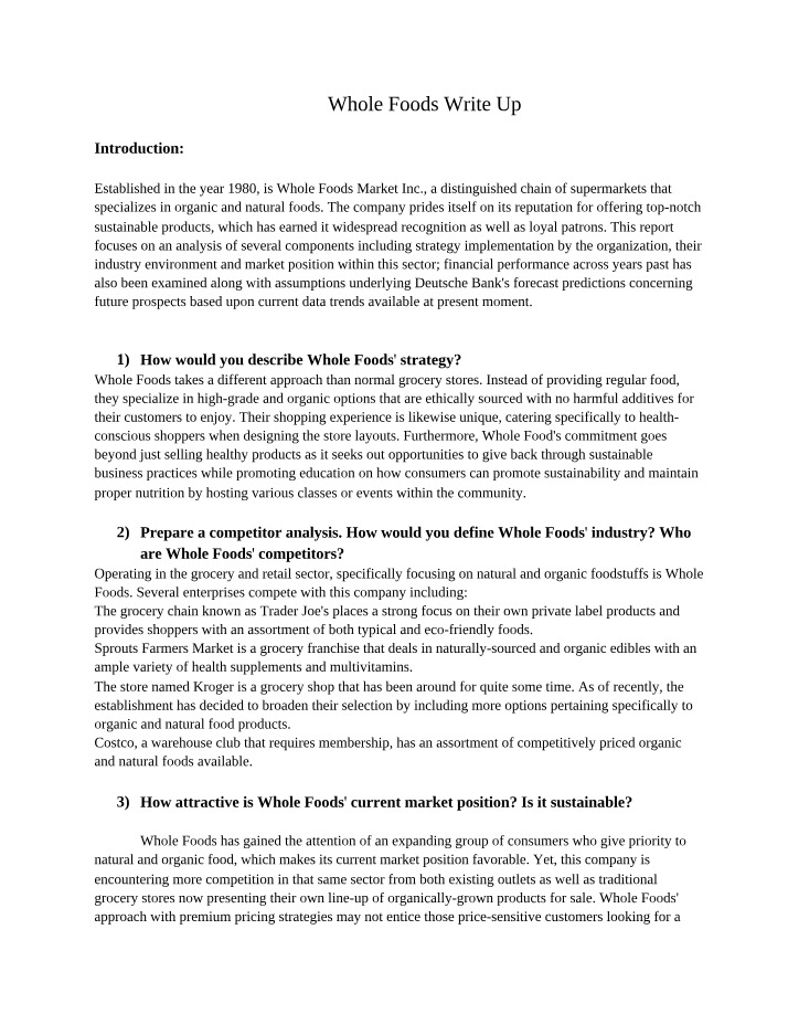Write Up for Whole Foods