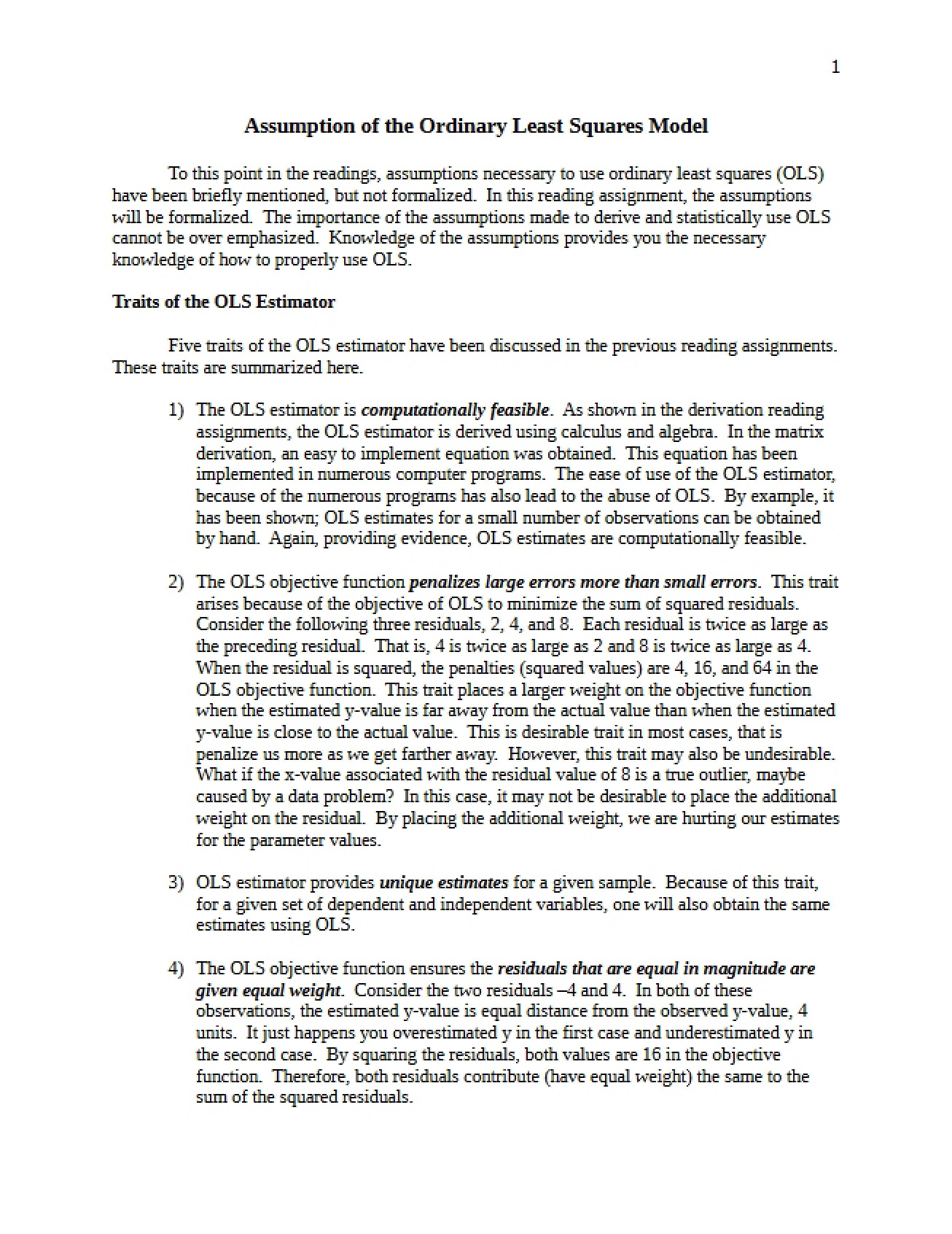 Overview of the Assumptions of the Ordinary Least Squares Model