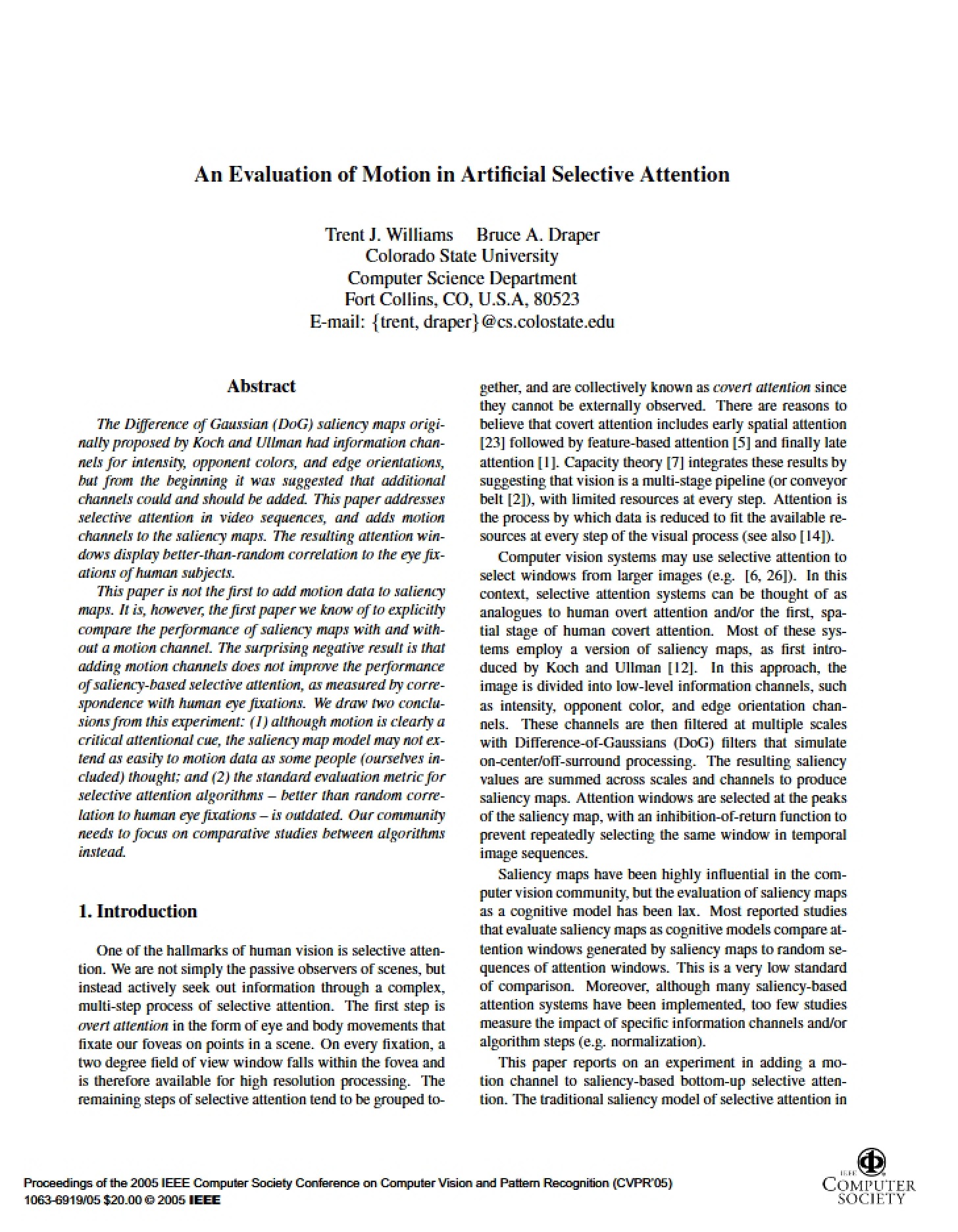Artificial Selective Attention Motion Evaluation