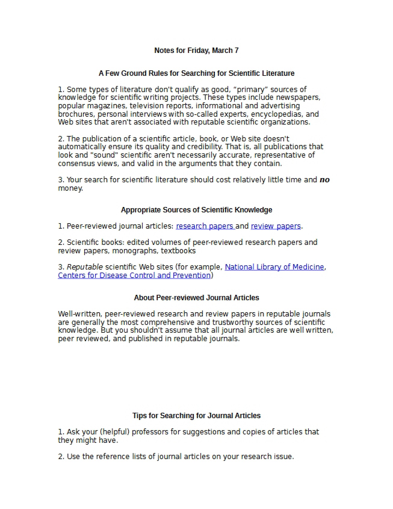 Lecture Notes for Scientific Writing