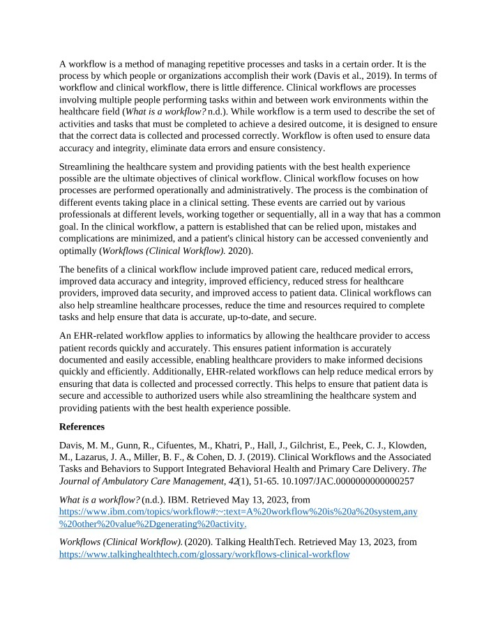 Workflows in Clinical Settings