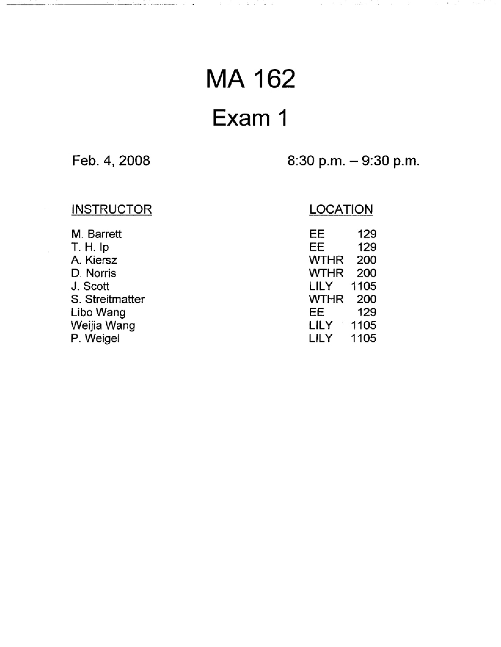 First Calculus Exam