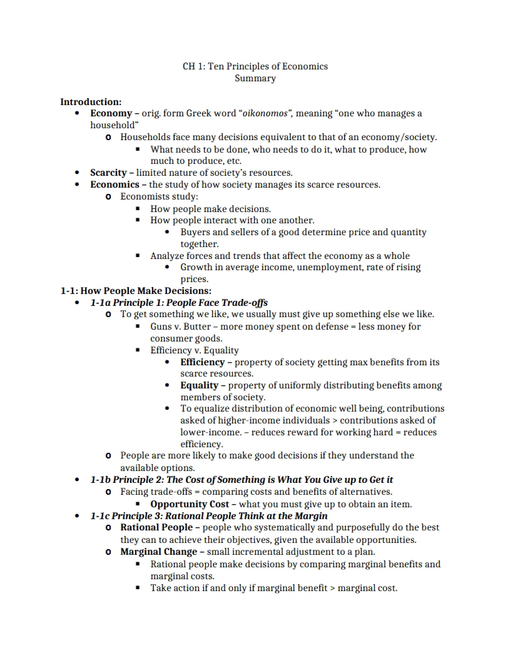 Economics Ten Principles (Chapter 1)