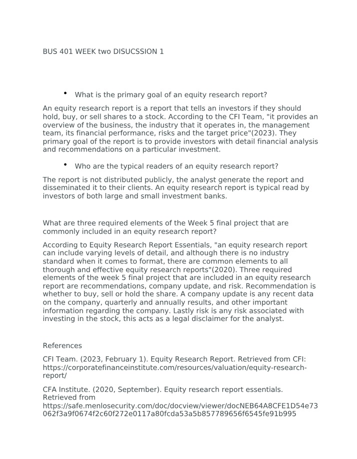 The Primary Goal of an Equity Research Report