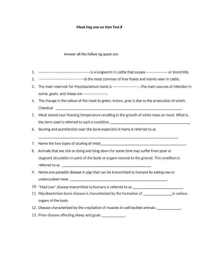 Test #2 - Meat Hygiene