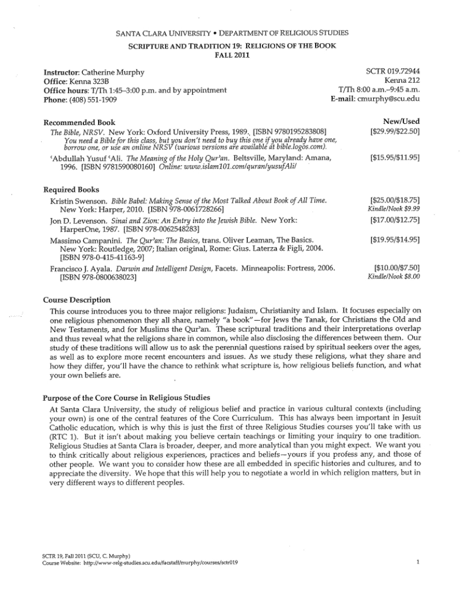 Course Outline for Religions of the Book