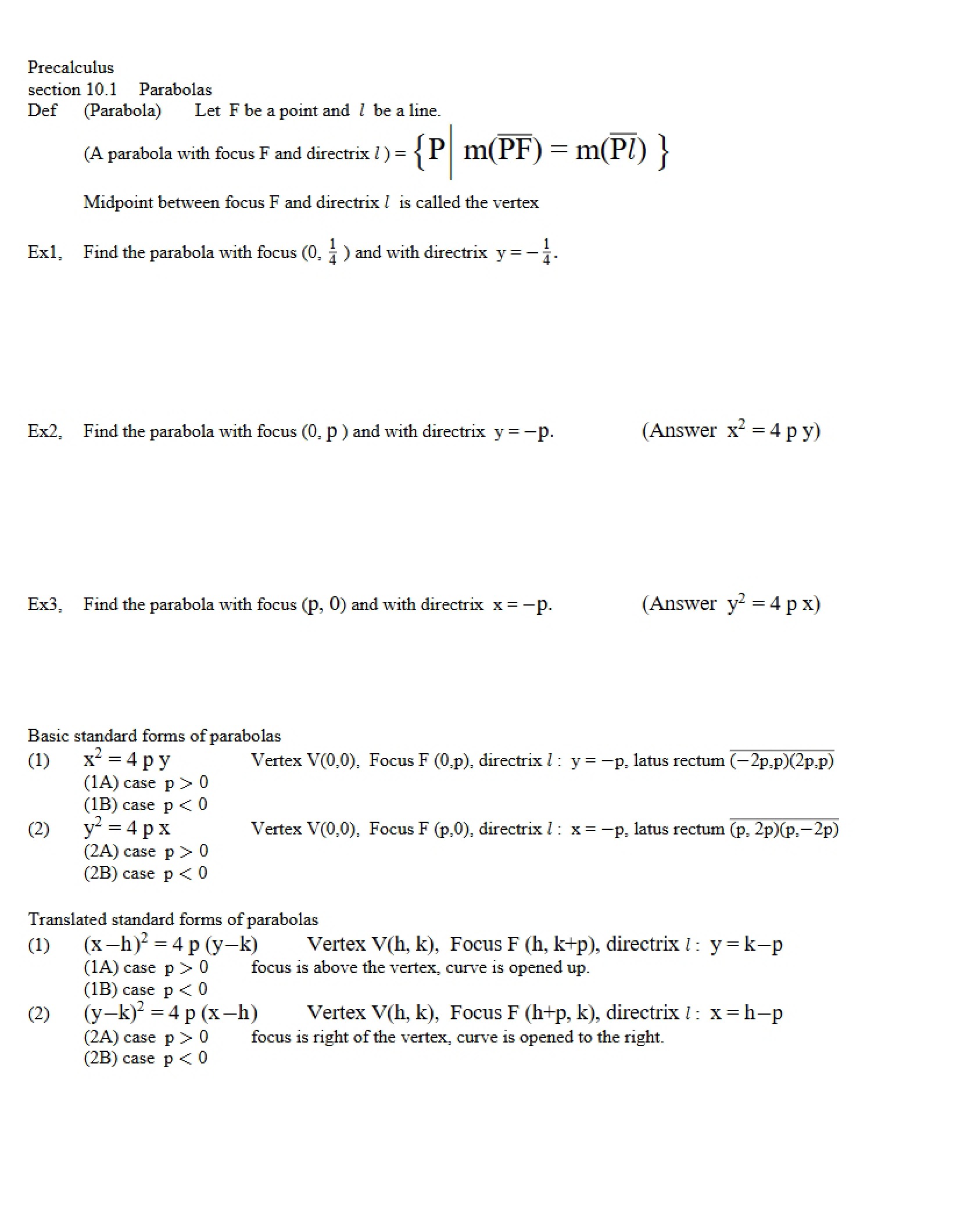 Parabola Geometry (10.1)