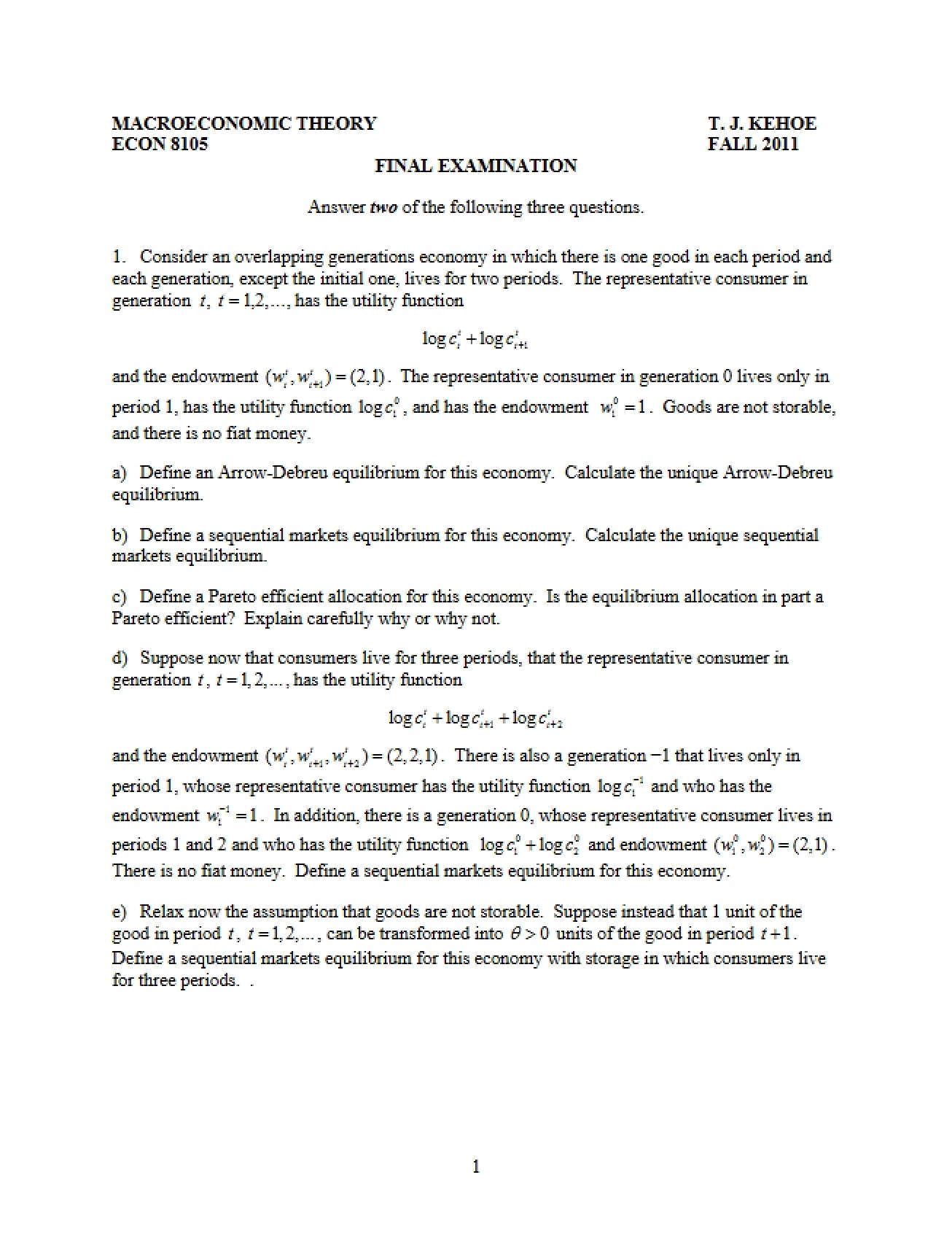 Final Examination for ECON 8105