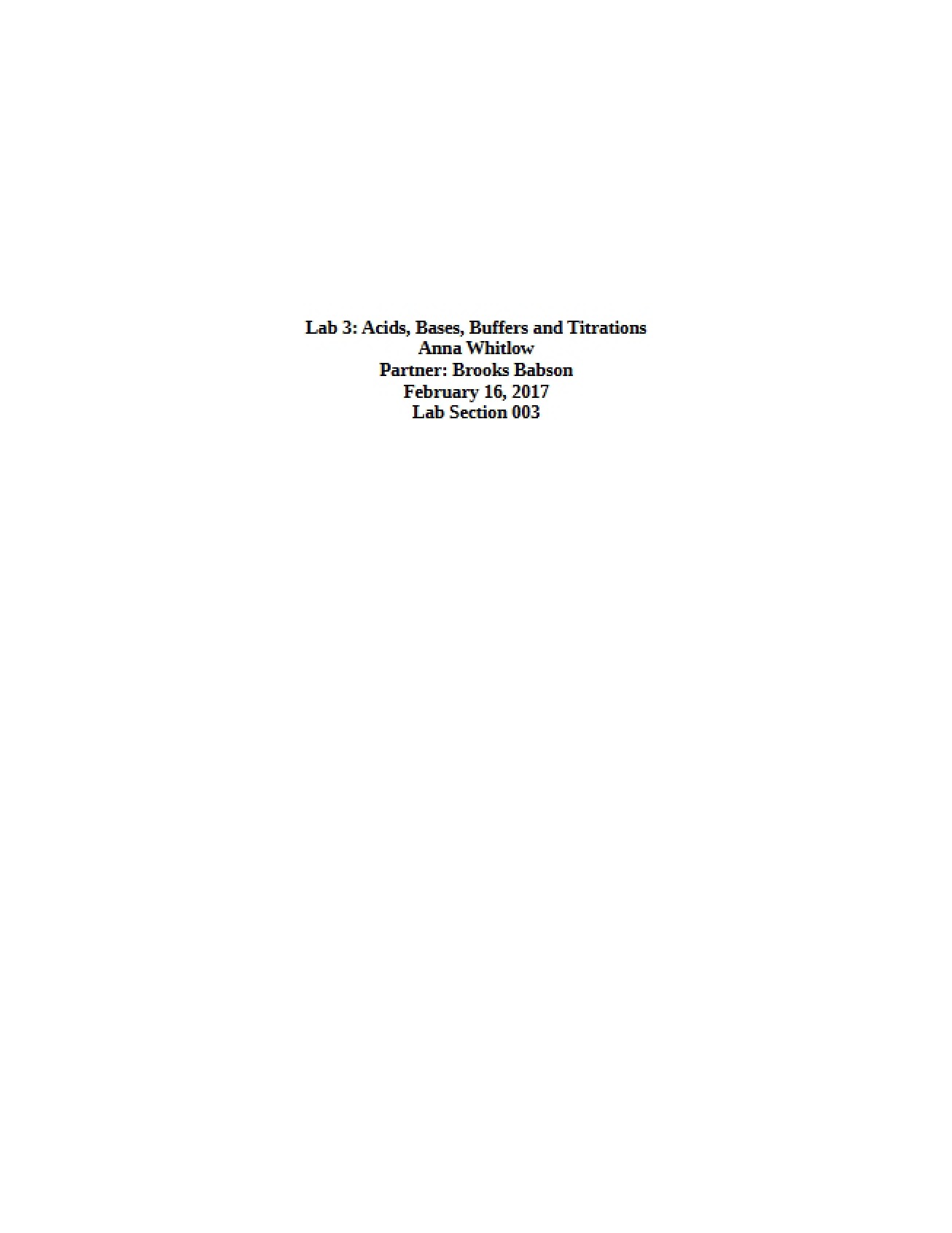 Laboratory 3 Titrations, Buffers, Bases, and Acids