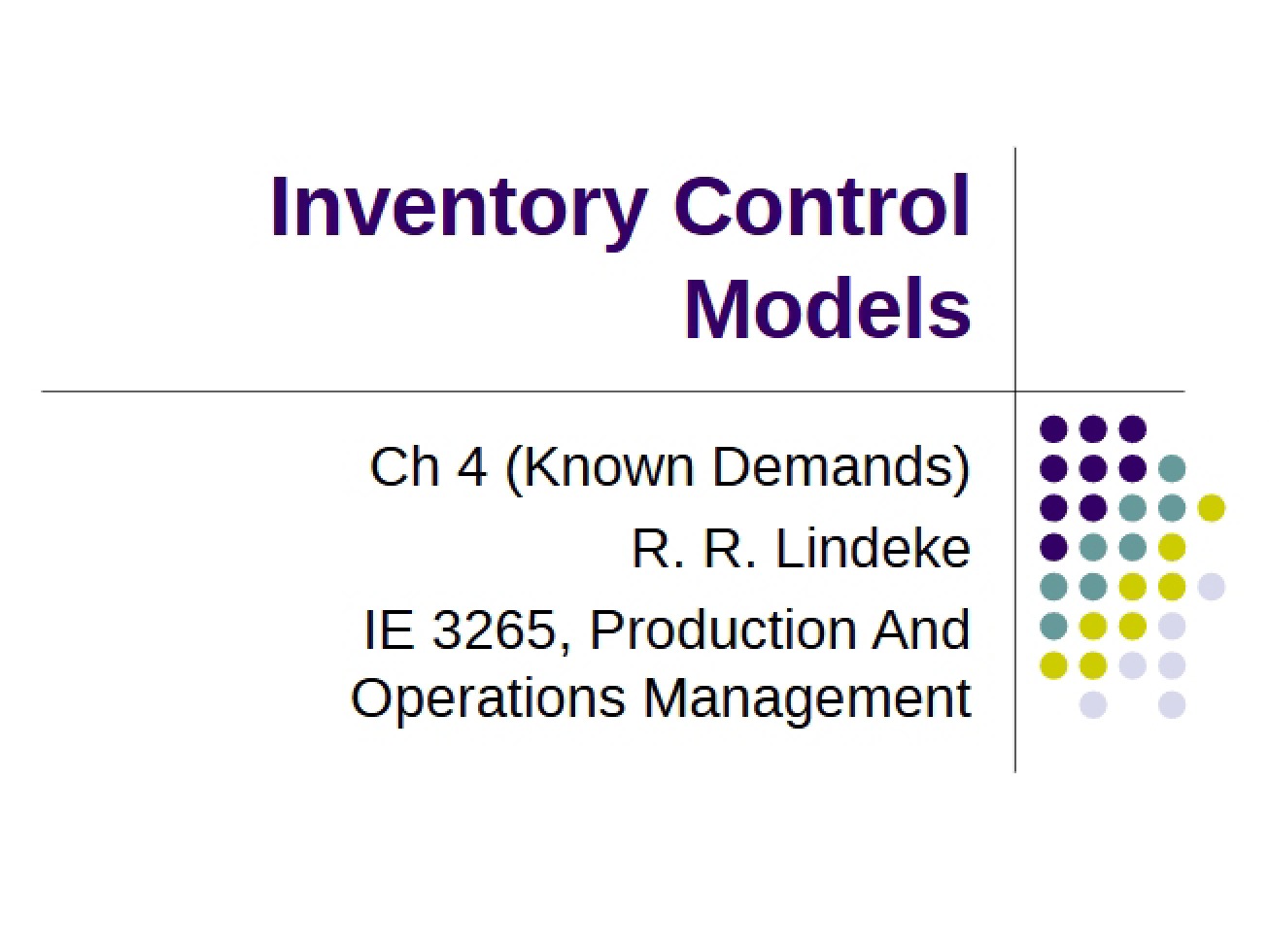 Models of Inventory Control