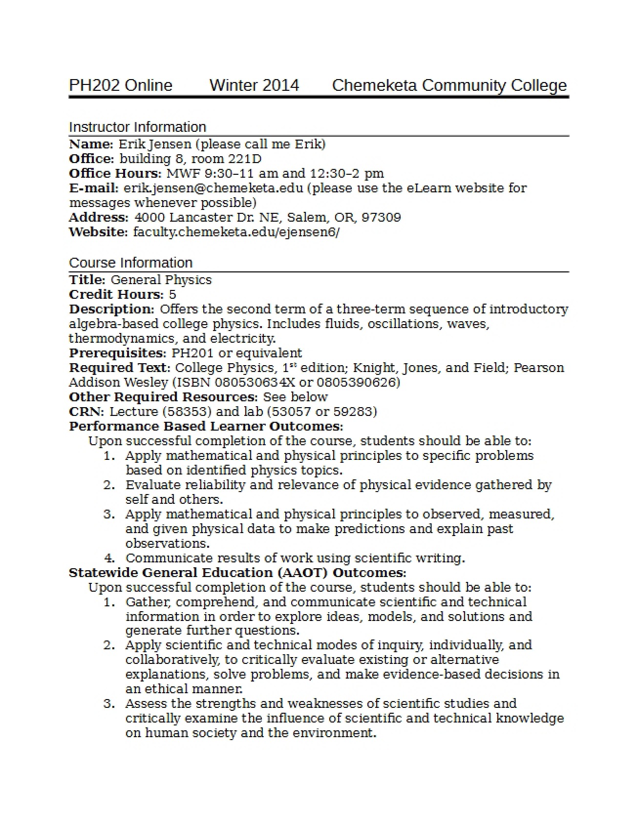 General Physics Syllabus