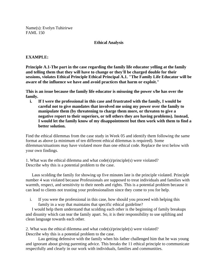 Ethical Analysis - Family Principle Violations