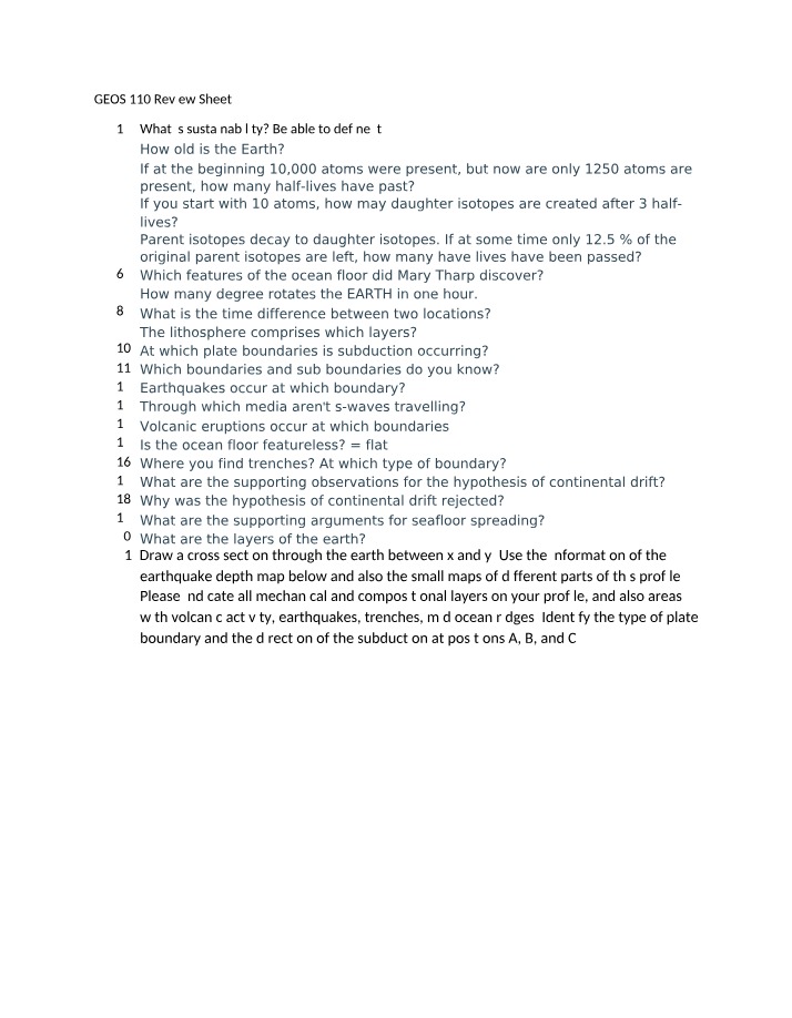 Review Sheet for GEOS 110