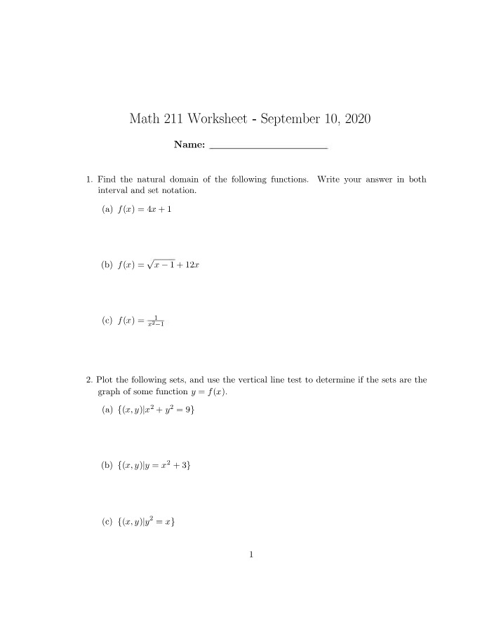 Worksheet - Plotting Sets and Finding Natural Domains
