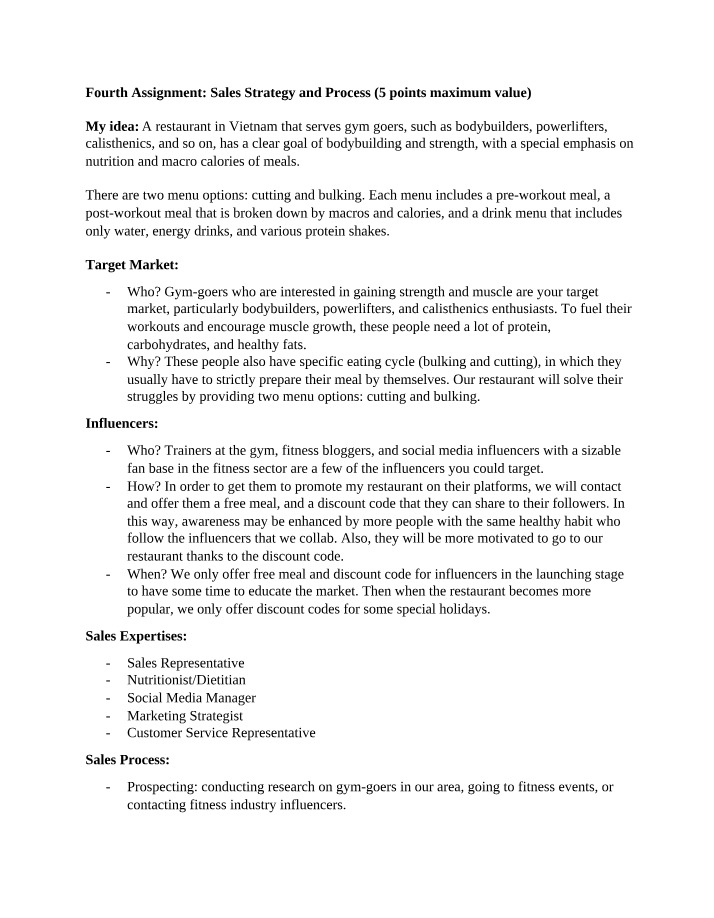 Sales Strategy and Process - Assignment 4