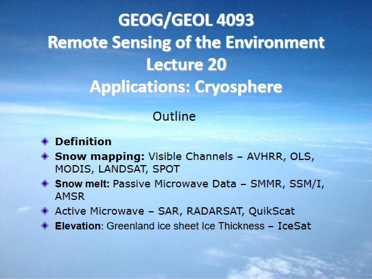 Applications of Remote Sensing Cryosphere