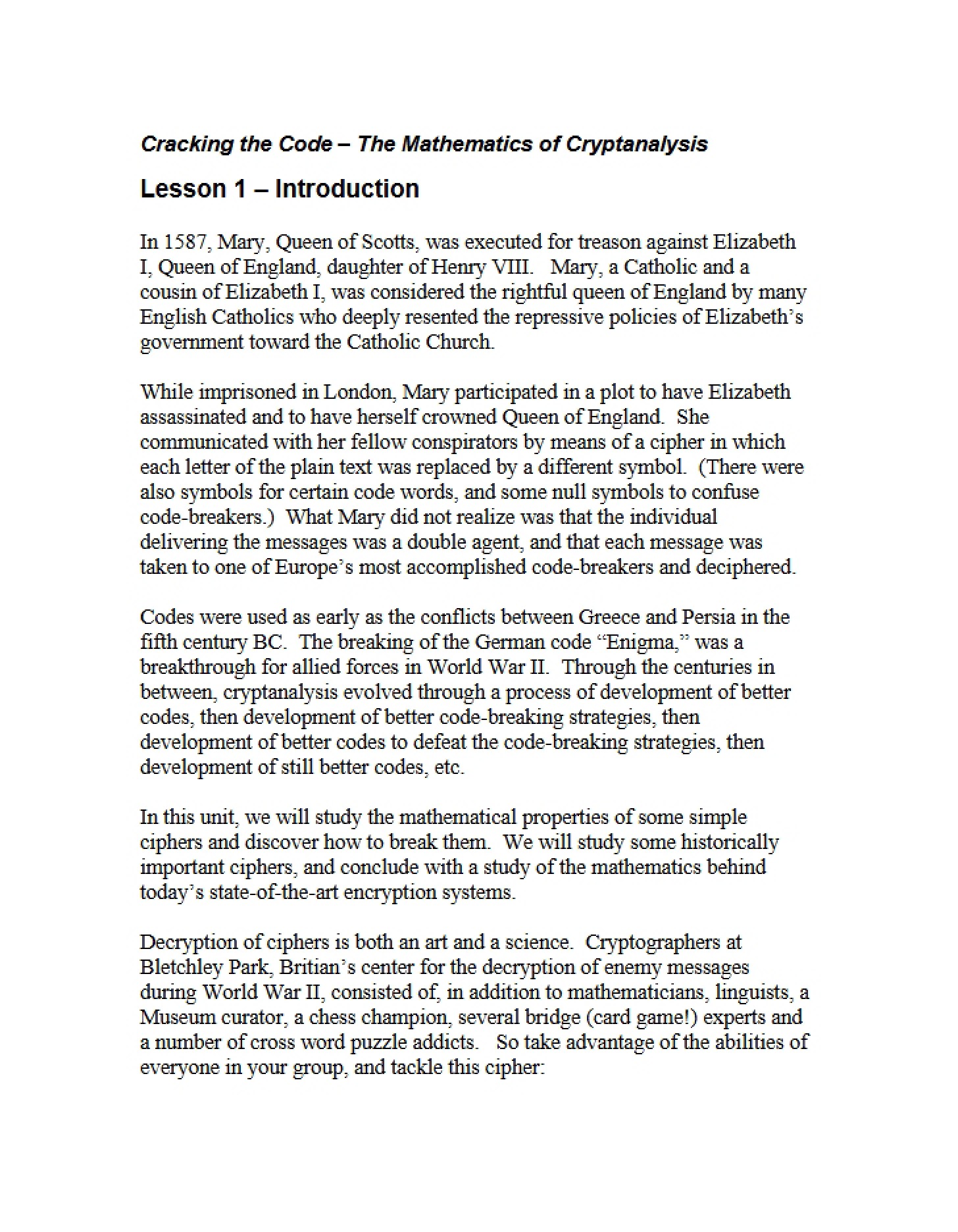 Cryptanalysis Mathematics
