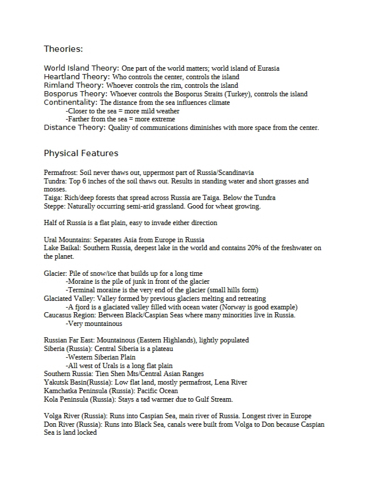Lecture Summaries for World Geography