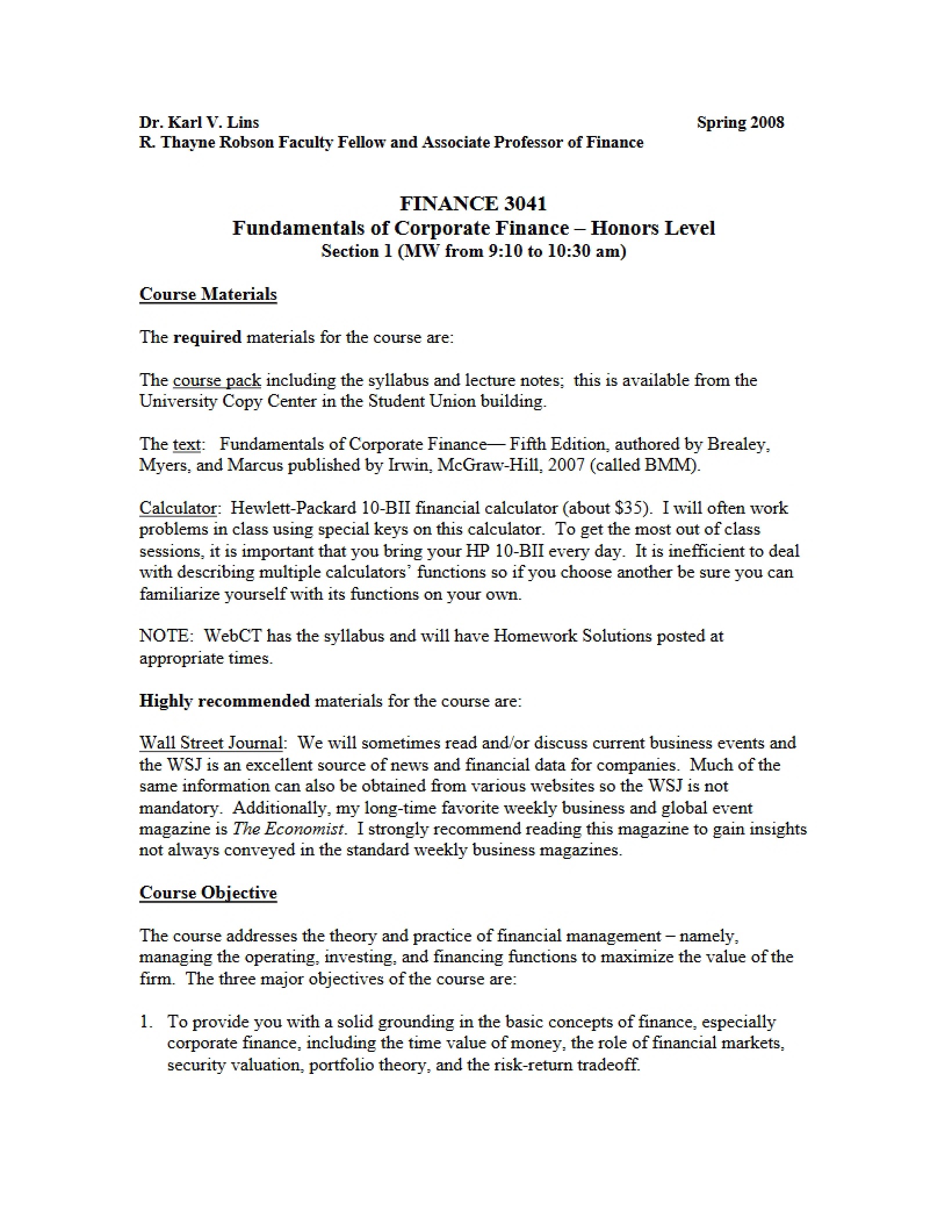 Financial Management Syllabus