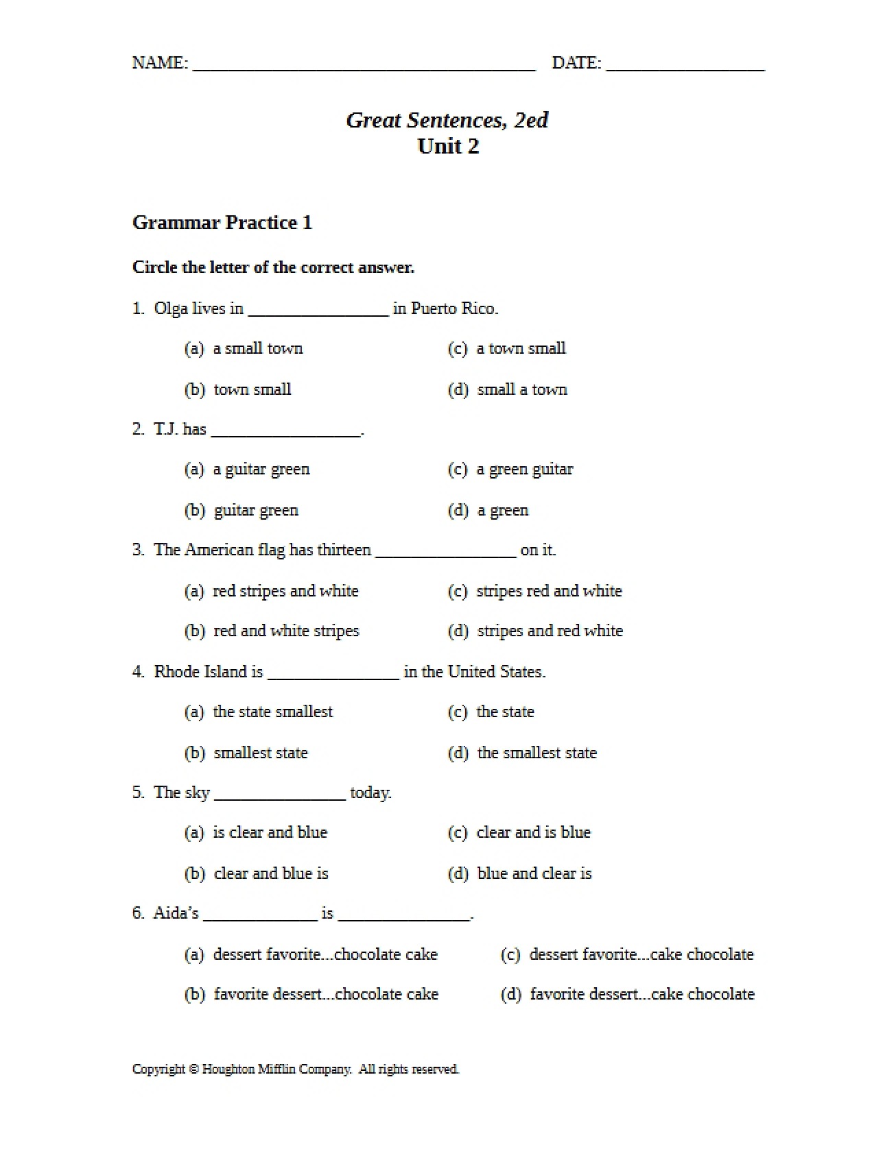 Unit Two for ESL 022 GSGP