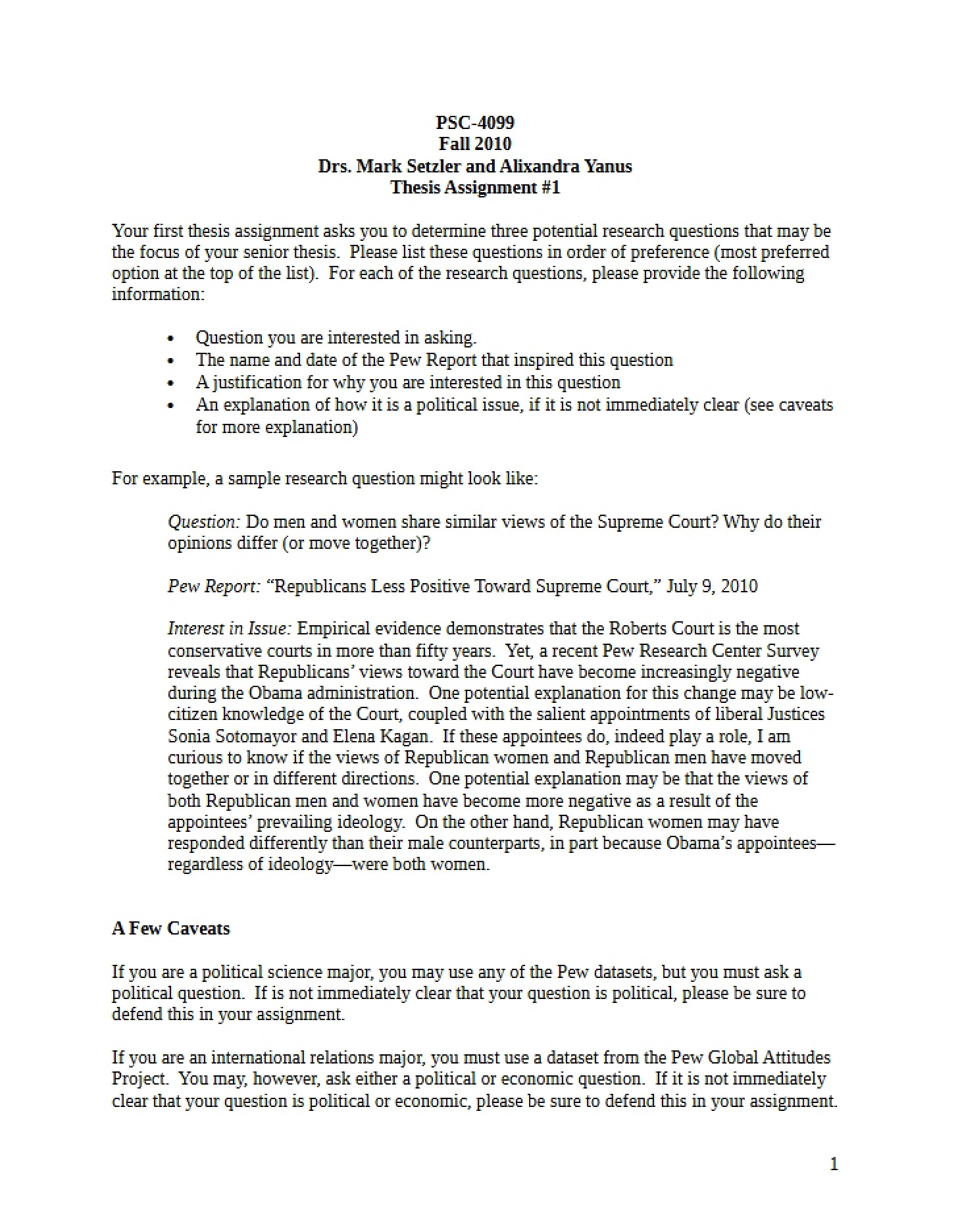 Assignment One Thesis