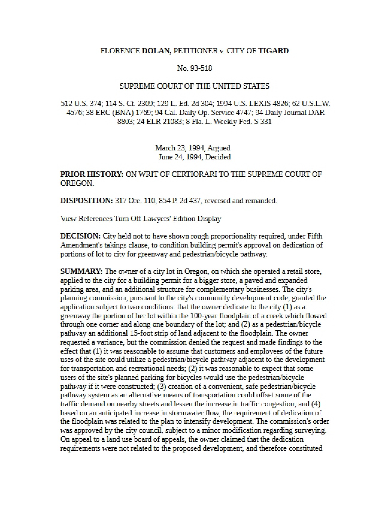 Supreme Court Case Dolan V Tigard