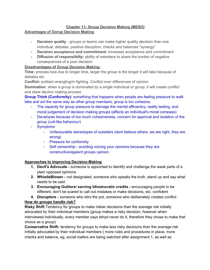 Notes on Group Decision Making