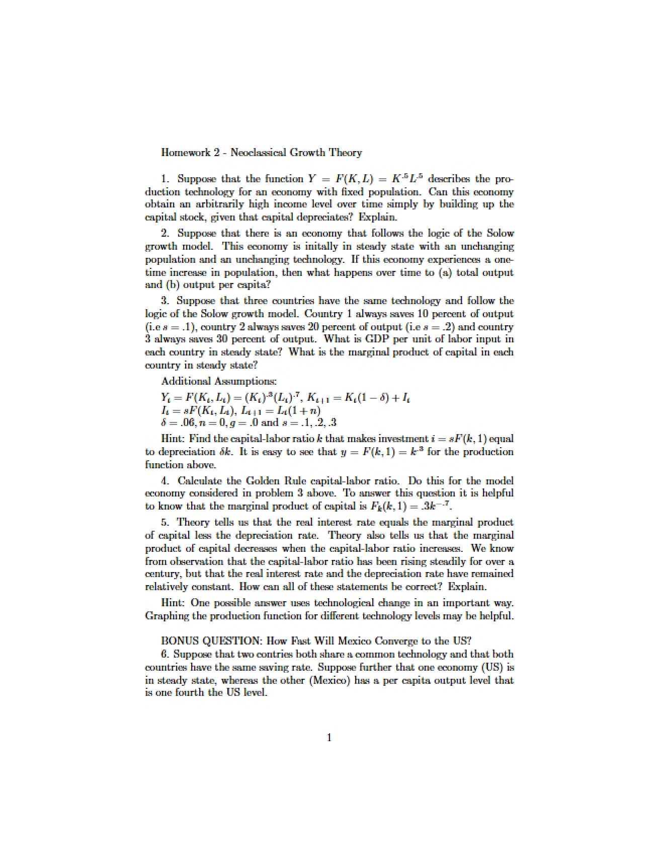 Second Homework for Intermediate Macroeconomics