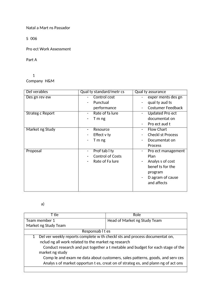 Part A of Project Work Assessment 2