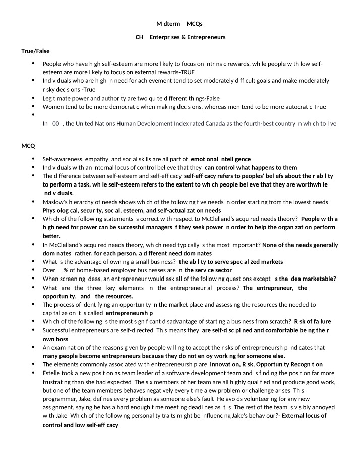 Midterm 2 MCQs - Chapter 7