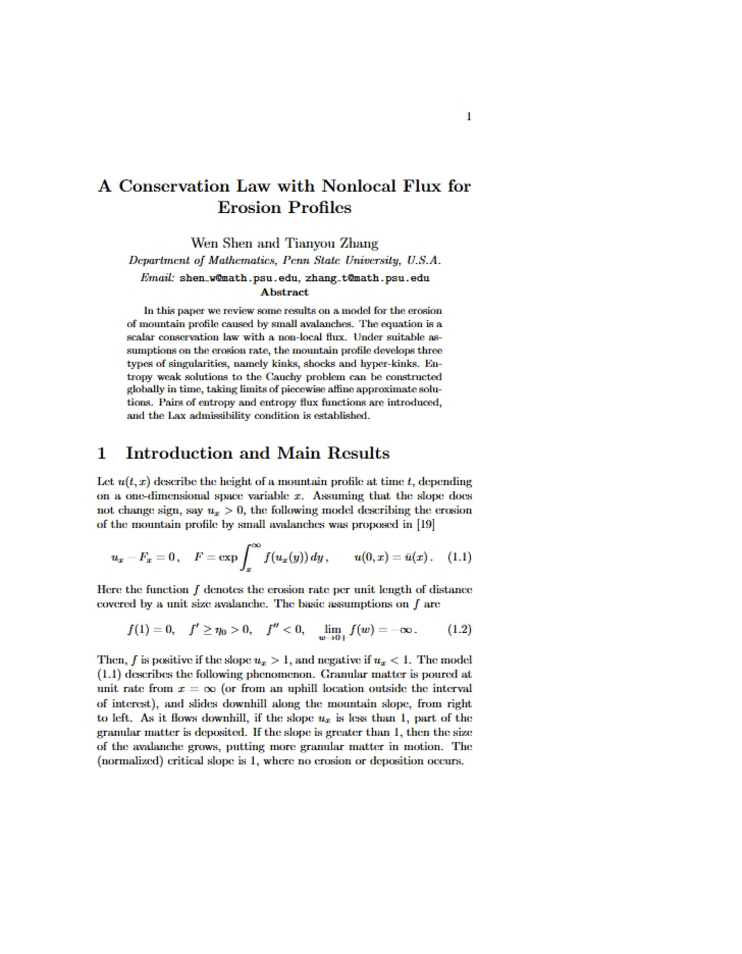 Erosion Profiles Nonlocal Flux Conservation Law