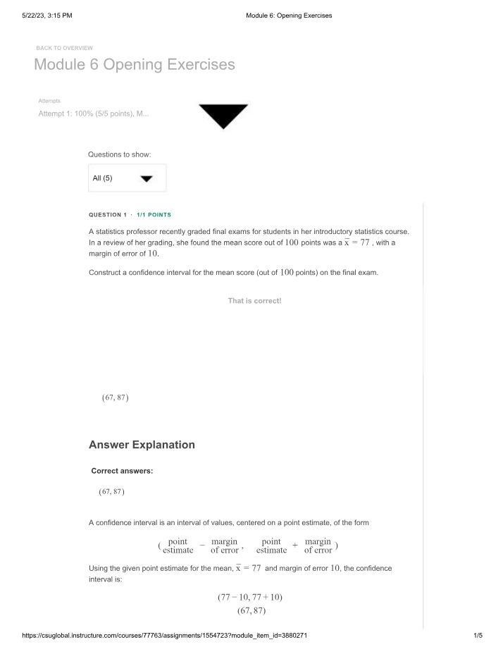 Opening Exercises for Module 6