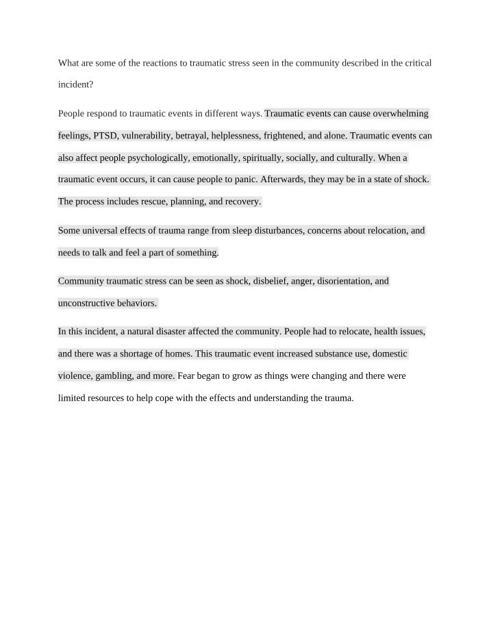 Community Reactions to Traumatic Stress