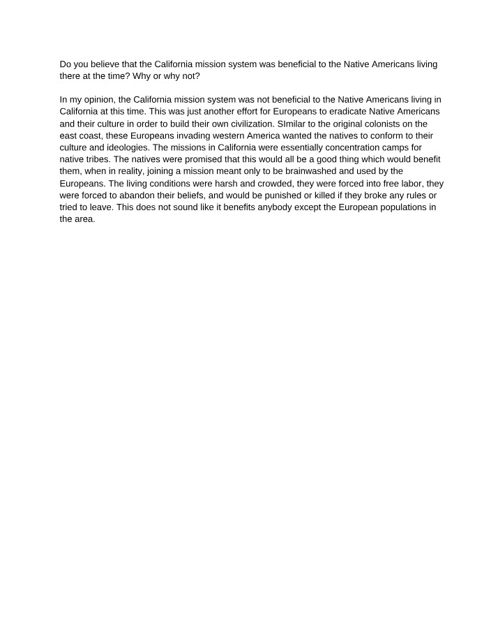 California Mission System - Impact on Native Americans