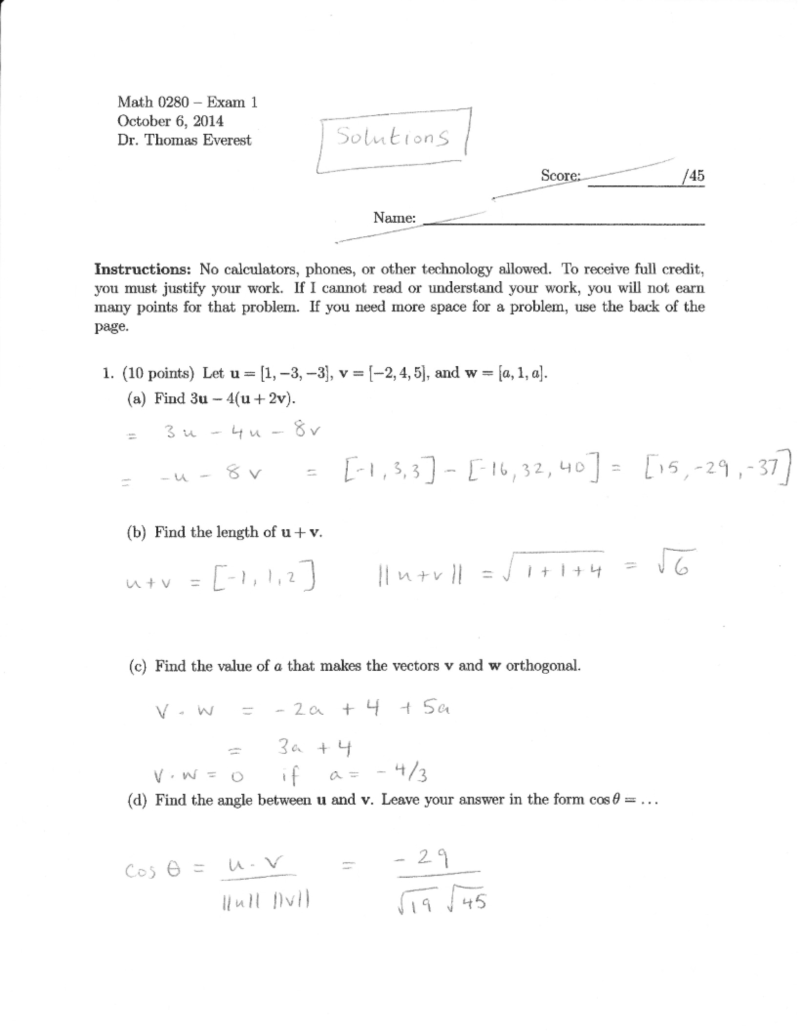 Solution for Exam 1