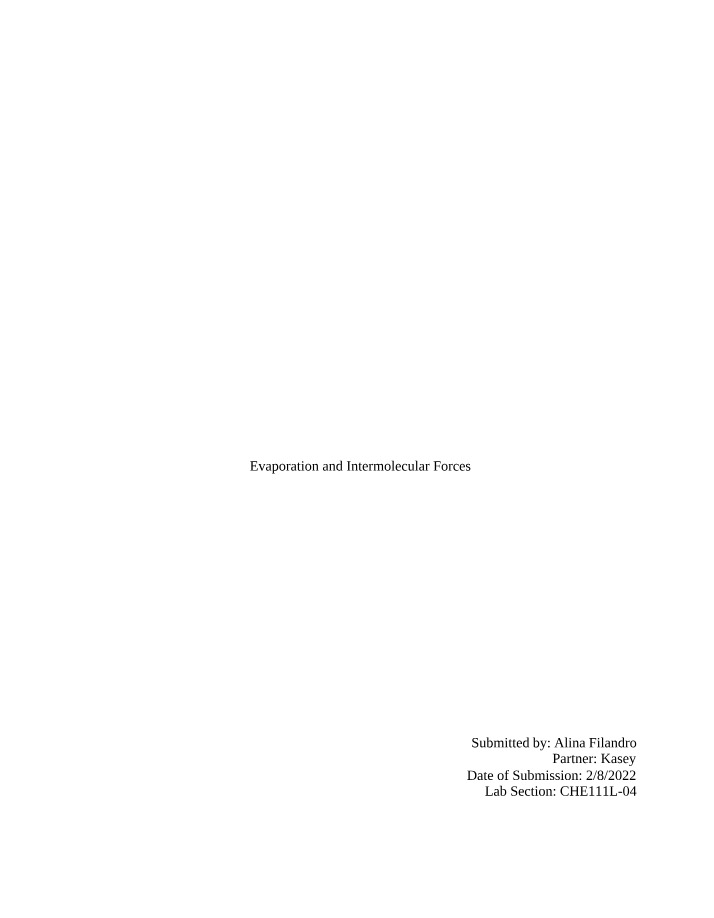 Lab Report - Evaporation and Intermolecular Forces