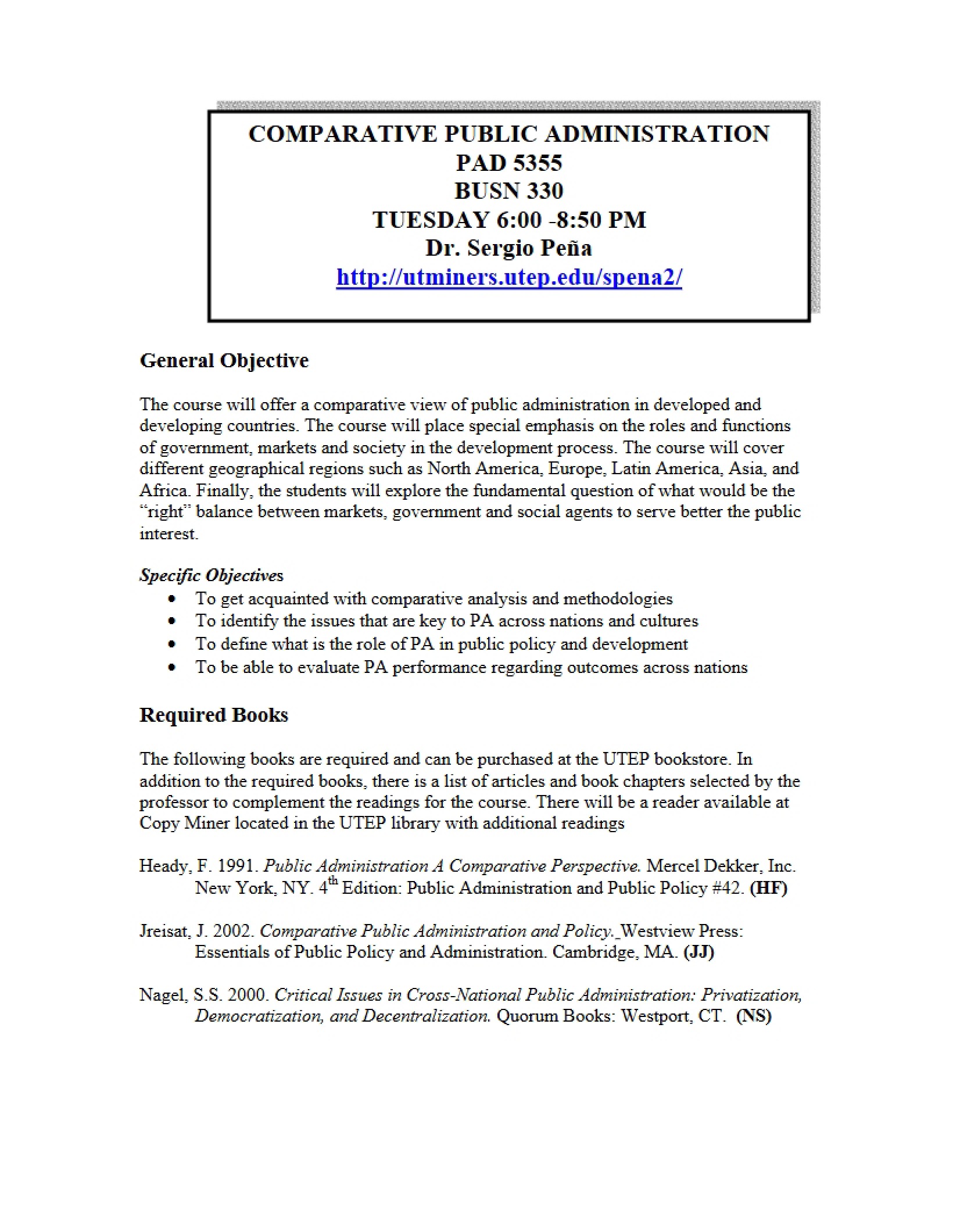 Syllabus Comparative Public Administration