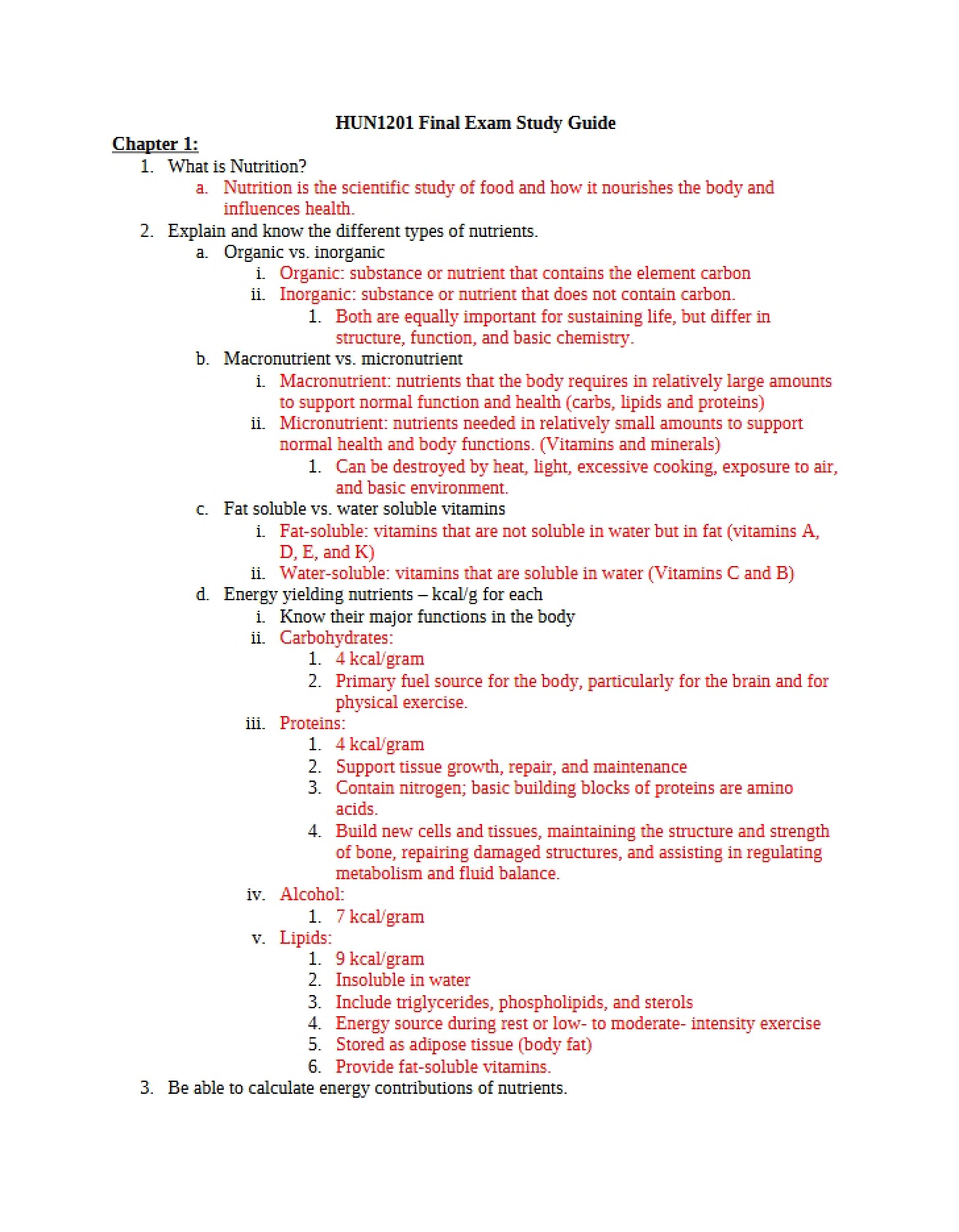 Study Sheet for Term Final