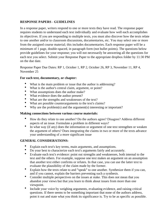 Writing Response Papers - A Guide to Understanding Texts