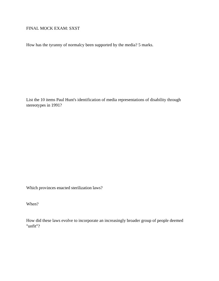 SXST Final Mock Exam