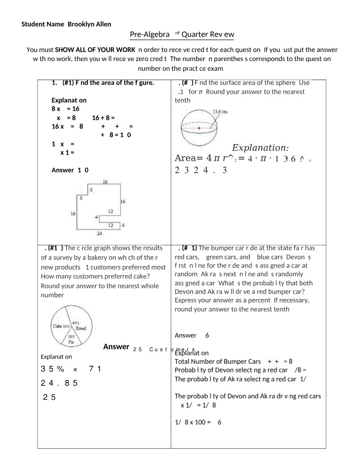 Area, Sphere Surface Area, and Combinations - Pre-Algebra 3rd Quarter Review