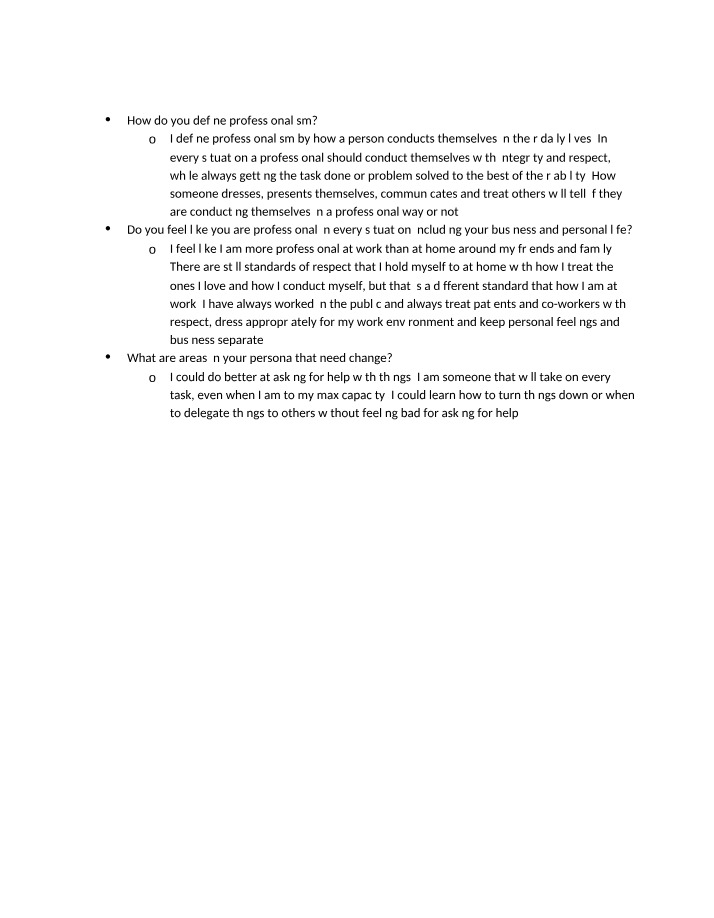 Persona and Professionalism Reflection Notes