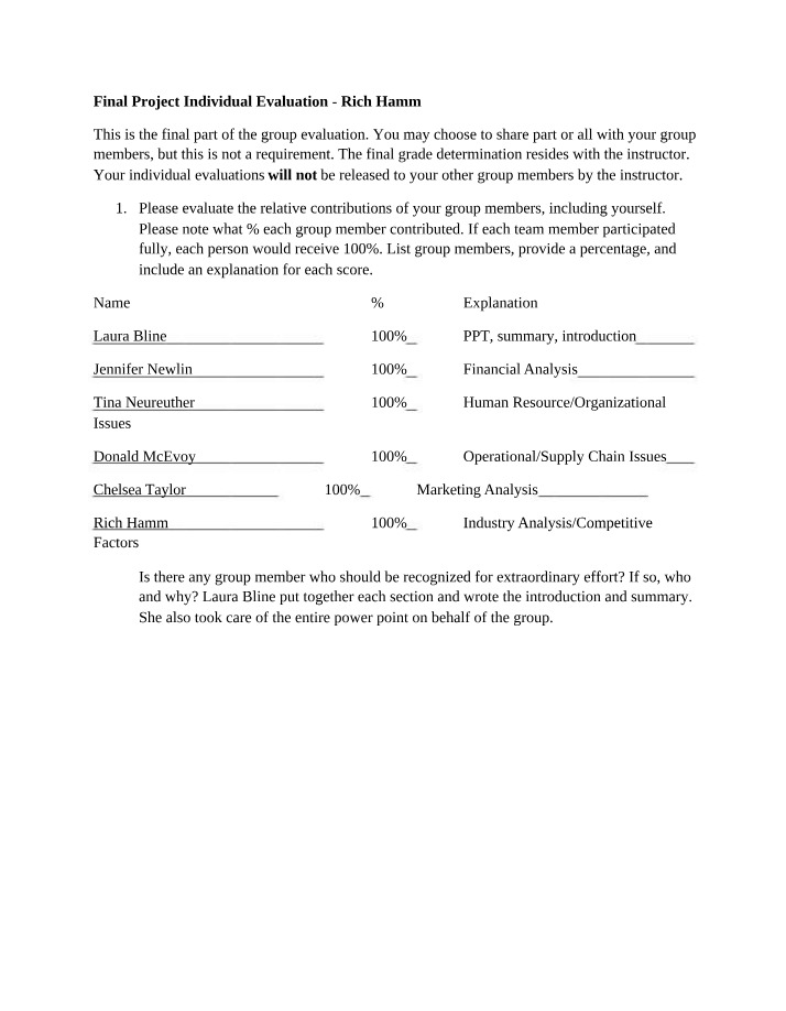 Final Individual Evaluation