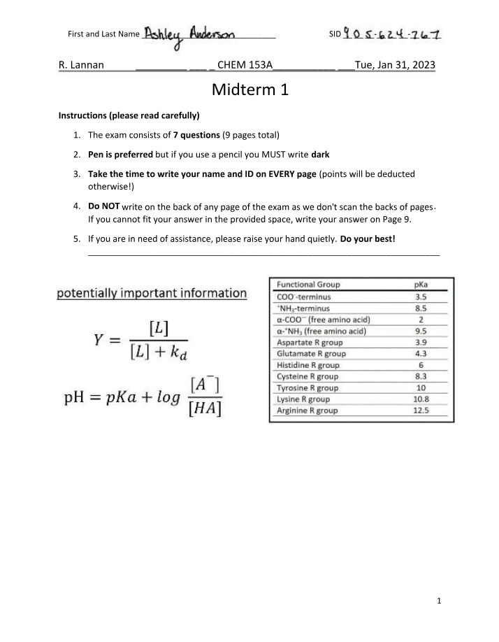 Biochemistry Midterm 1