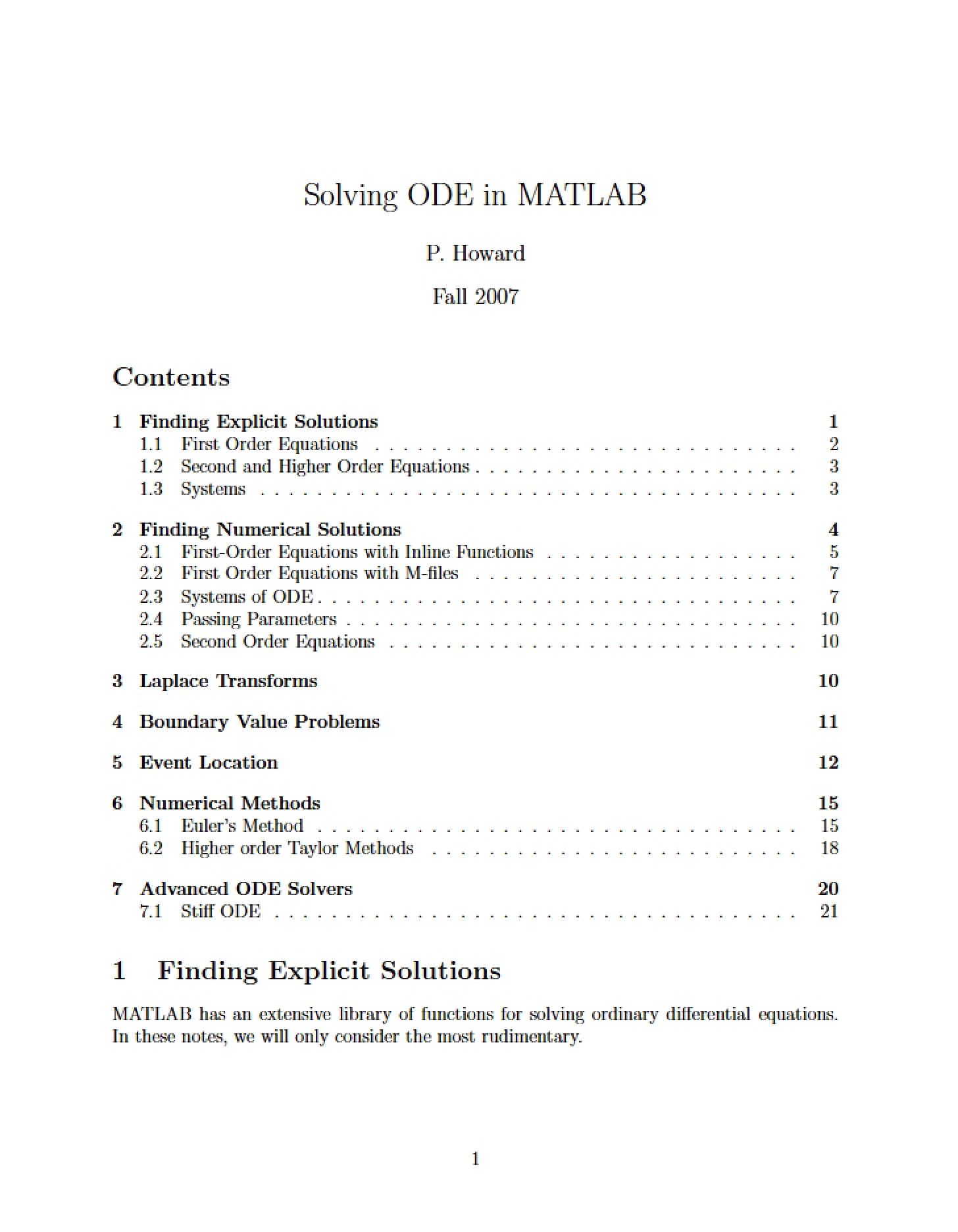Solving ODE with MATLAB (1)